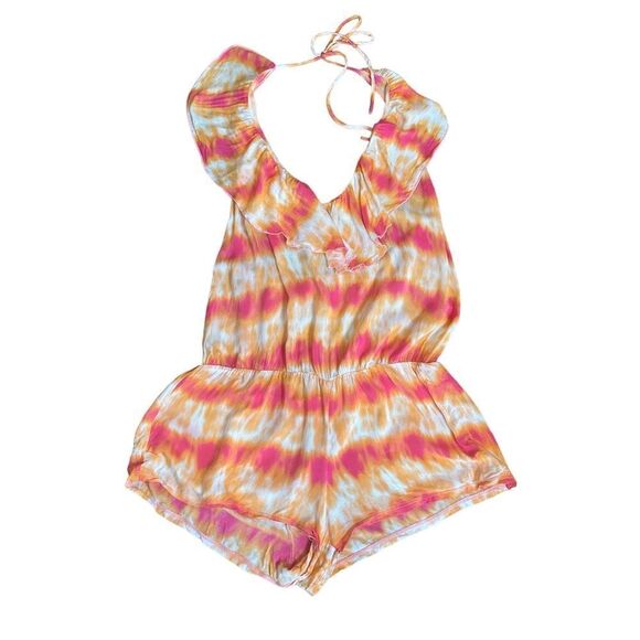 Victoria’s Secret Tie Dye Halter Ruffle Frill Shorts Romper Beach CoverUp - Picture 2 of 8